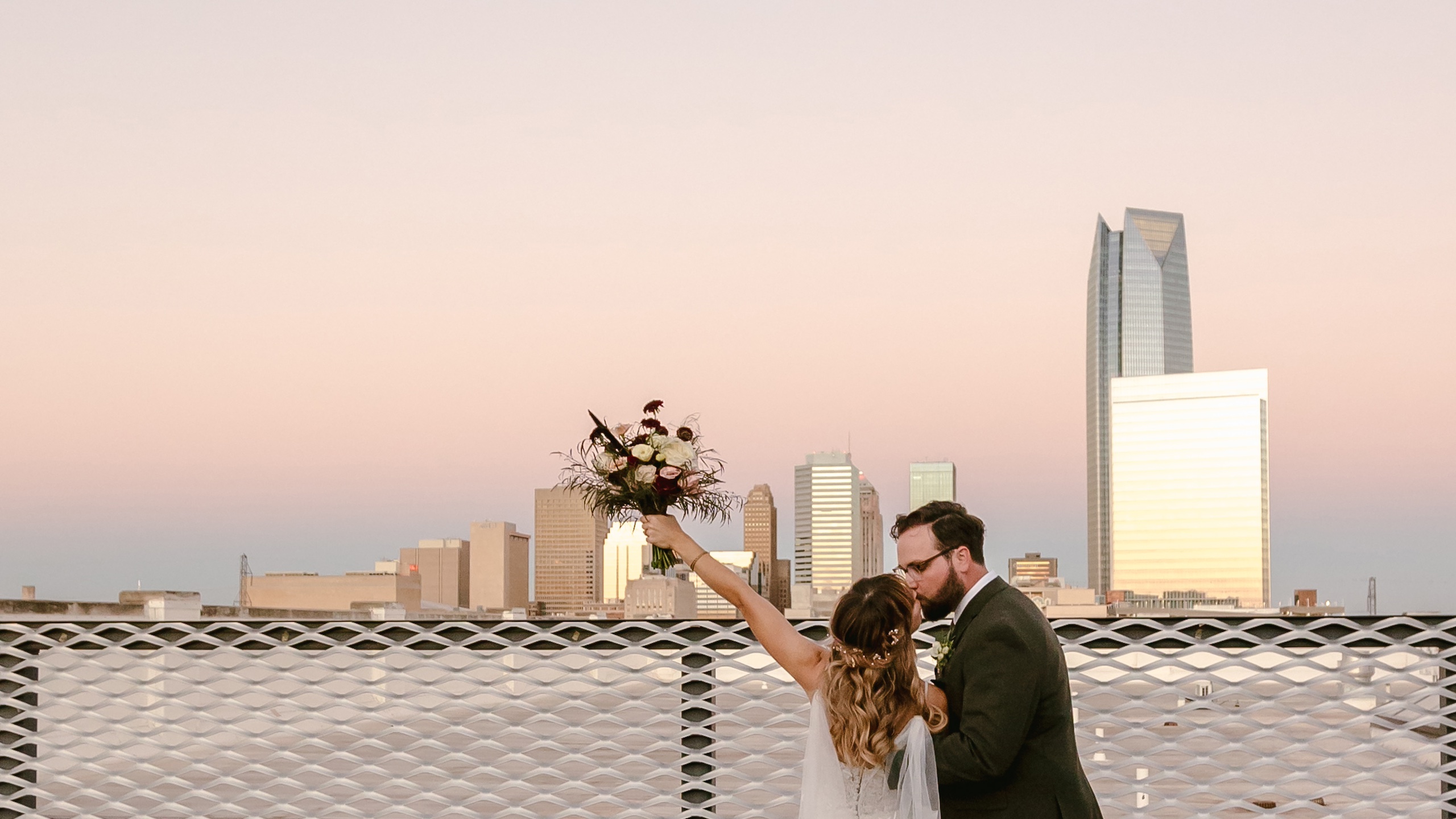 Couple on the roof at Fordson Hotel during wedding