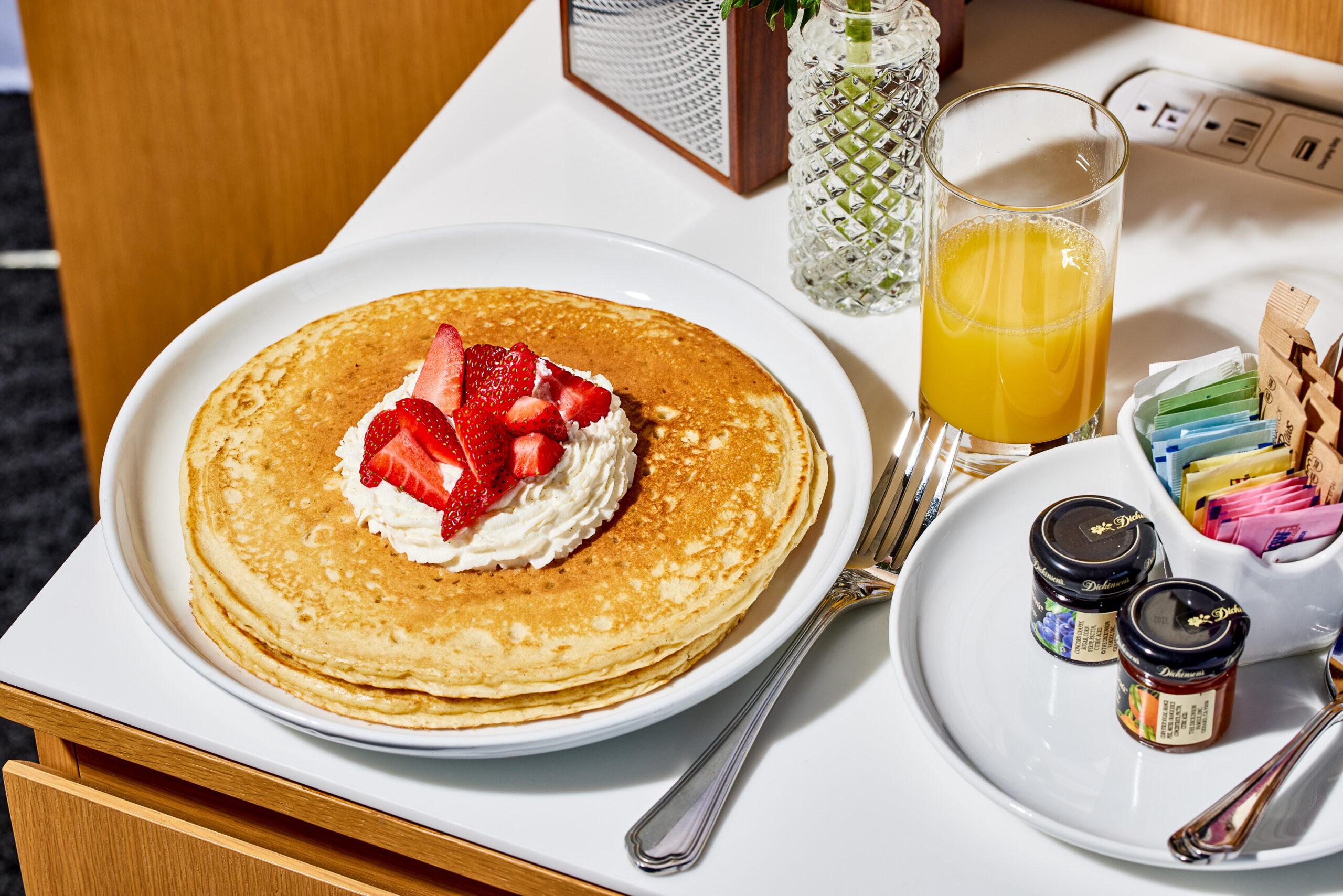 Pancakes in-room dining.